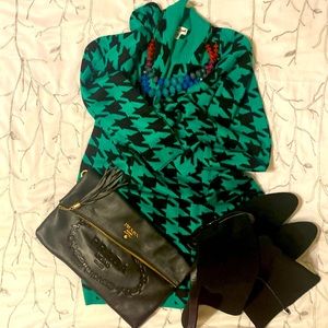 1X Caren Sport Long Sleeve Green & Black Knit Dress